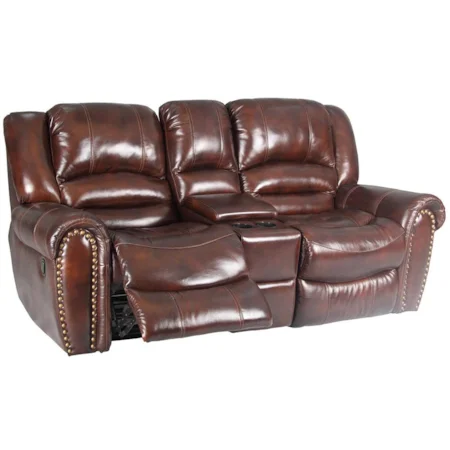 Loveseat Glider Recliner with Console, Rolled Arms and Nailhead Trim