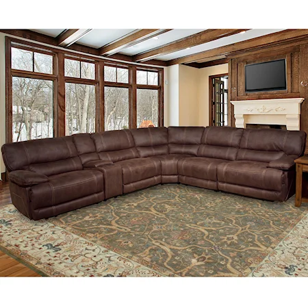 5 Seater Power Reclining Sectional Sofa with Cup Holder Console and Large Pillow Arms