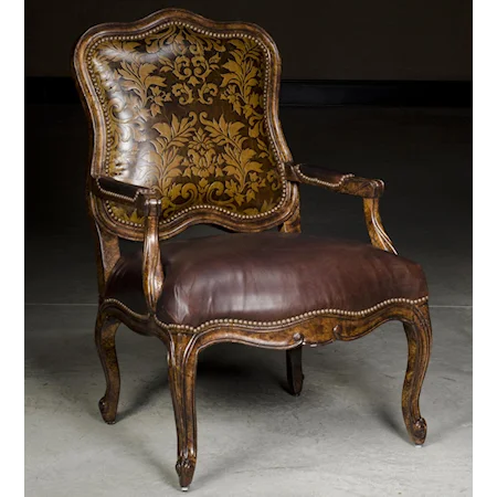 Exposed Wood Accent Chair with Nail Head Trim in Traditional Furniture Style