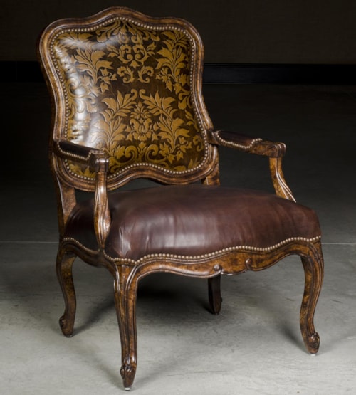 Exposed Wood Accent Chair with Nail Head Trim in Traditional Furniture Style