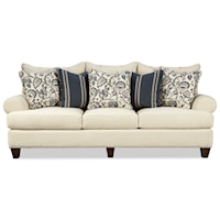 Transitional 100 Inch Sofa with Rolled Arms and Toss Pillows