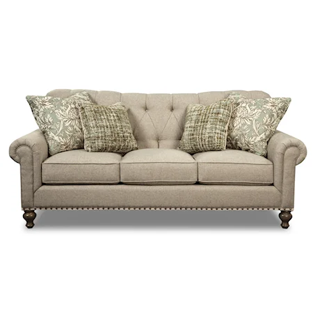 Traditional Tufted Camelback Sofa with Nailheads