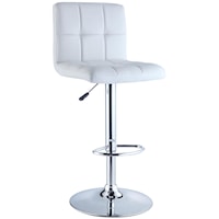White Quilted Faux Leather Bar Stool with Adjustable Chrome Base