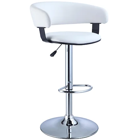 White Faux Leather Barrel & Chrome Adjustable Height Bar Stool