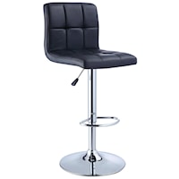 Black Quilted Faux Leather Bar Stool with Adjustable Chrome Base