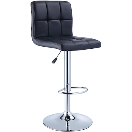 Black Quilted Faux Leather Bar Stool with Adjustable Chrome Base