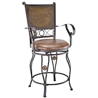 Copper Stamped Back Counter Stool with Arms