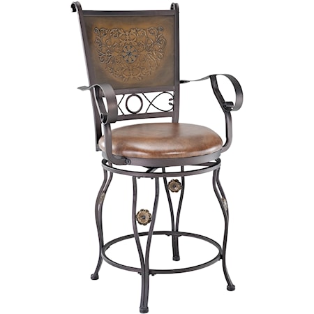Copper Stamped Back Counter Stool with Arms