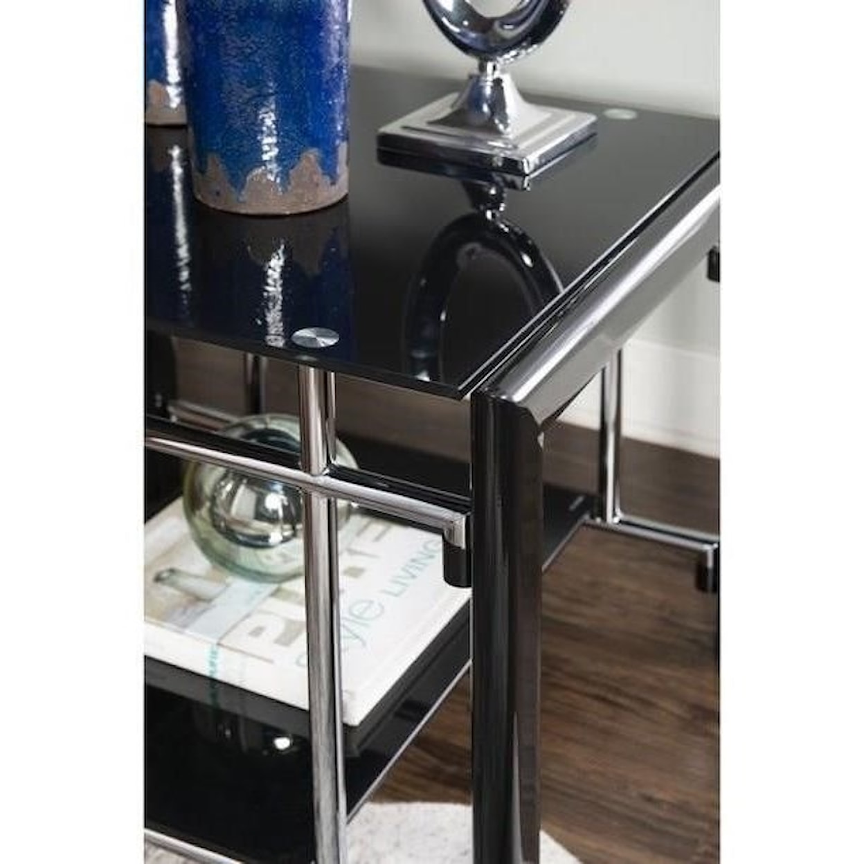 Powell Black Glass Occasional Black Glass End Tables, Set of 2