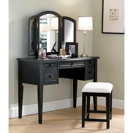 Black Vanity, Mirror & Stool