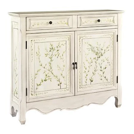 White Hand Painted 2-Door Console with Curved Bottom