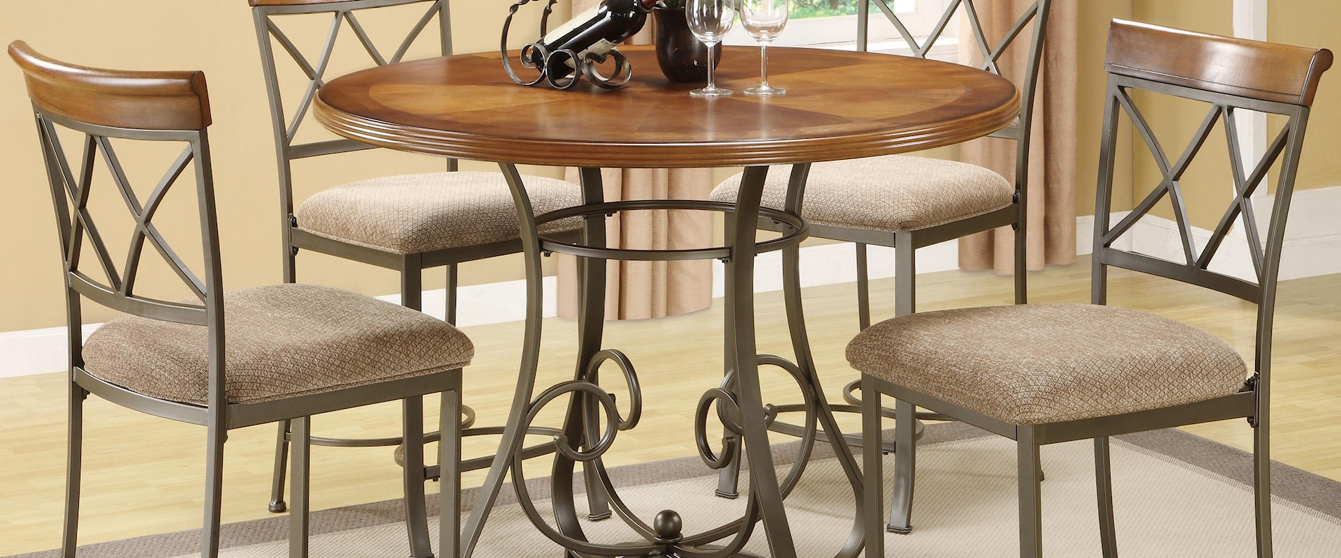 5 Piece Gathering Set with Upholstered Counter Stools