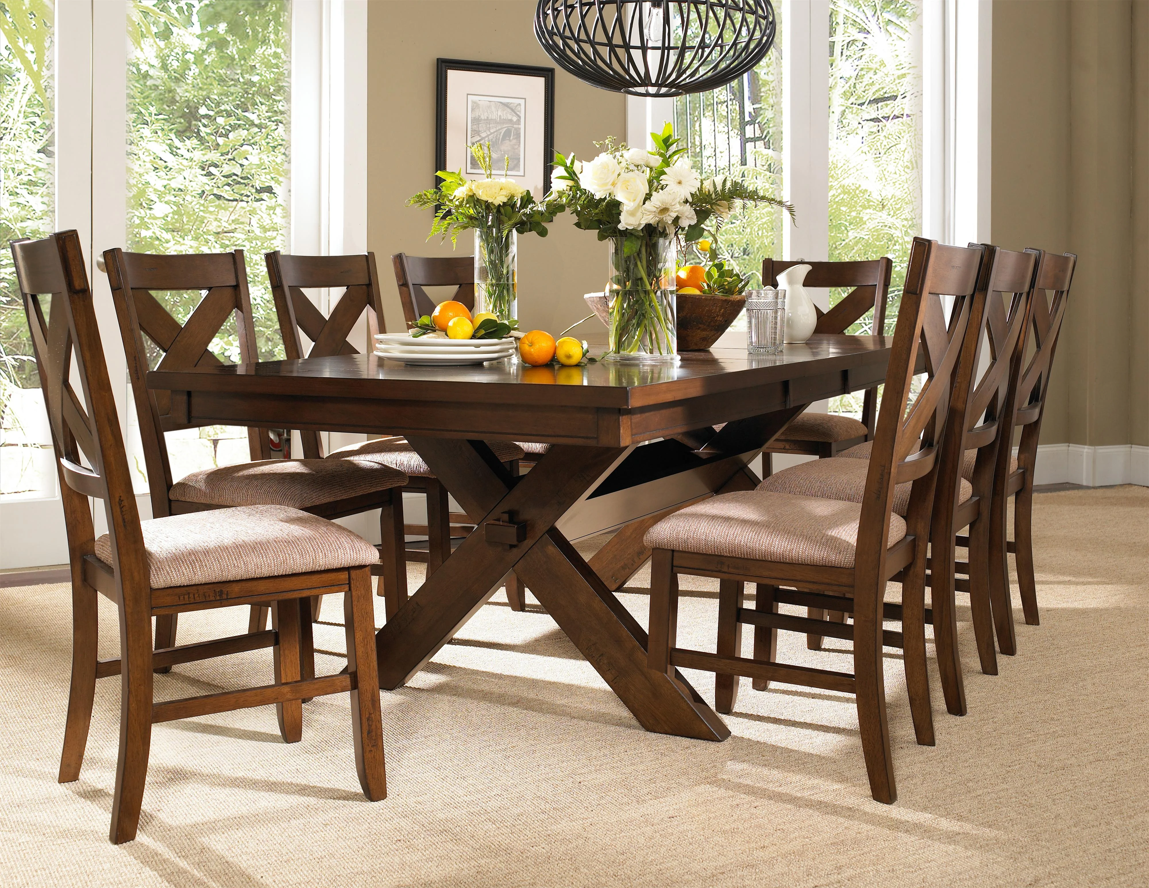Powell Kraven 713-417M3 9-Piece Rustic Dining Set with Side