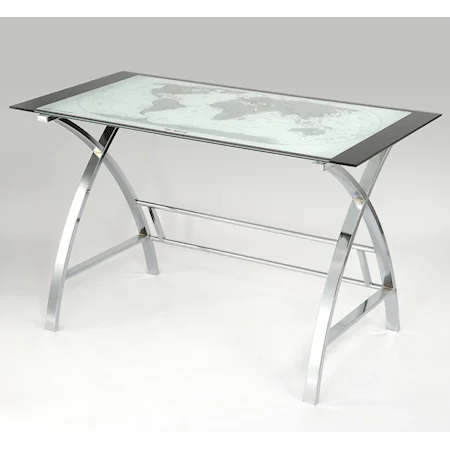 World Map Printing Curved X-Sided Computer Desk