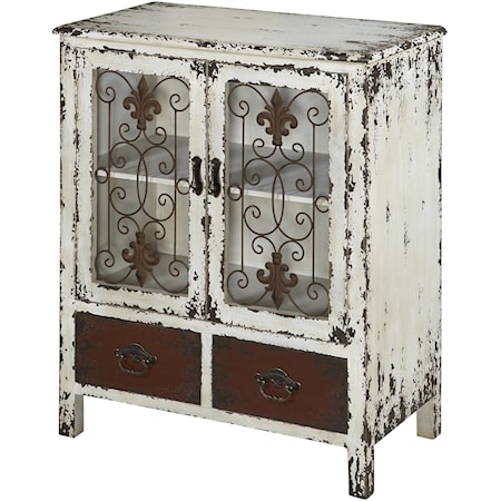 2 Door Distressed White Console Cabinet with 2 Drawers