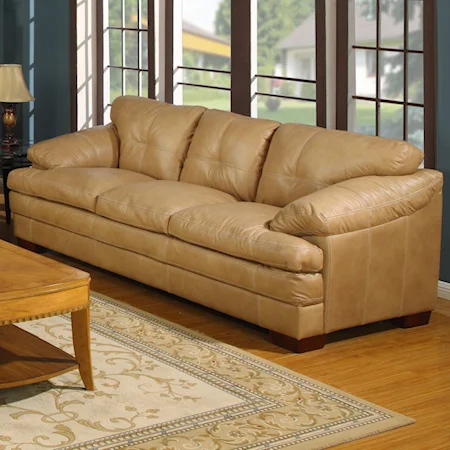 Casual 3 Seat Leather Sofa with Accent Stitching