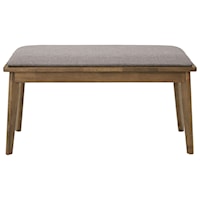 Mid-Century Modern Dining Bench with Gray Fabric Seat