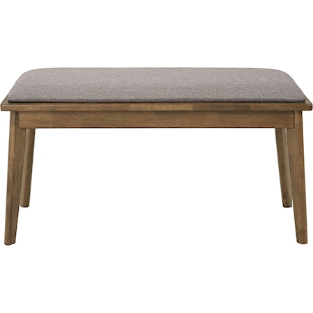 Mid-Century Modern Dining Bench with Gray Fabric Seat