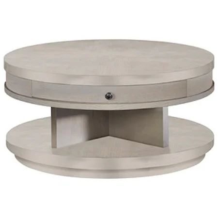 Casual Round Cocktail Table with 1 Drawer