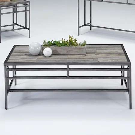 Rectangular Cocktail Table with Wood Like Tile Top