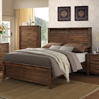 Rustic Queen Size Bed with Headboard Shelf