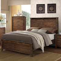Rustic King Size Bed with Headboard Shelf