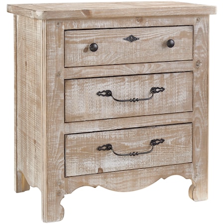 Cottage Distressed Pine 3-Drawer Nightstand