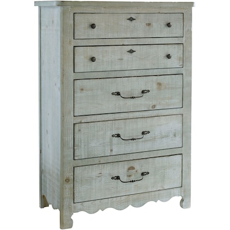 Cottage Distressed Pine 5-Drawer Chest