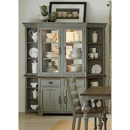 Transitional Cottage China Cabinet with Touch Lighting