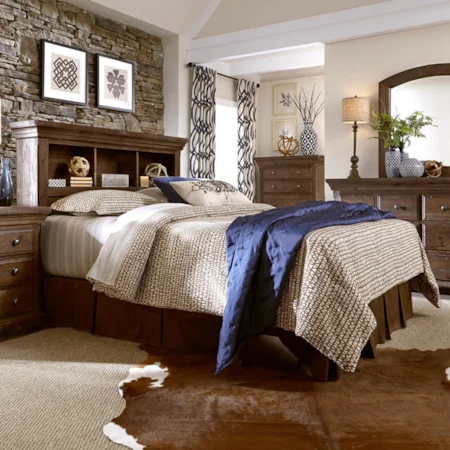 Solid Wood Pine Queen Bookcase Headboard