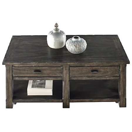 Rustic Rectangular Cocktail Table with Storage in Gray Finish