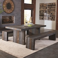 Rustic-Contemporary Dining Set with 2 Benches