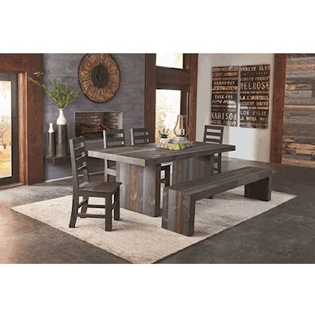 6 Piece Rustic-Contemporary Dining Set with Bench