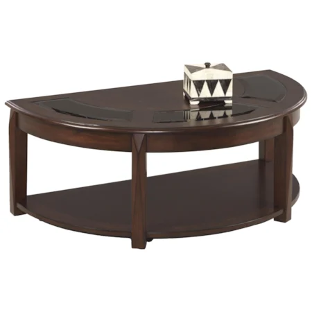 Half-Oval Castered Cocktail Table with Black Glass Inserts and Premium Birch Veneers