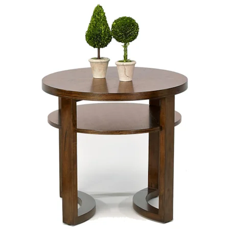Round Lamp Table with 1 Shelf & Zebrano Veneer