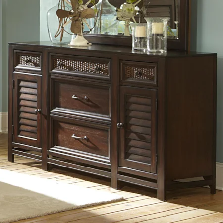 Transitional Dresser with Louver and Abaca-Woven Panels