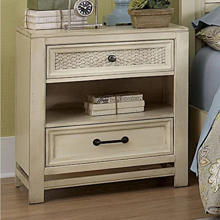 Transitional Nightstand with Louver and Abaca-Woven Panels