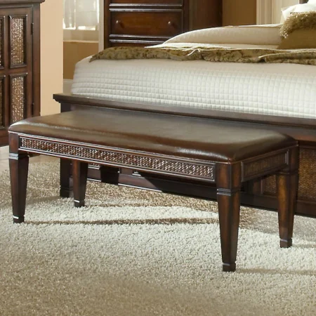 Bench with Woven Rattan Detail and Tapered Legs