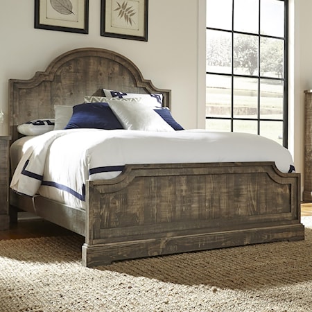Rustic Pine King Panel Bed with Scalloped Trim
