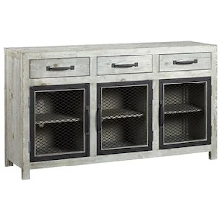 Industrial 60 Inch Console with Metal Wire Doors