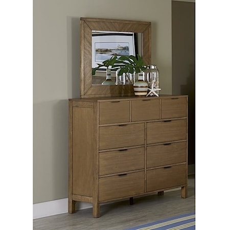 Transitional Dresser and Mirror Set with Inset Drawers