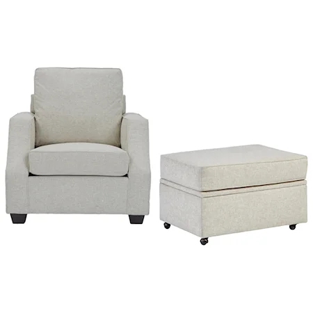 Chair with Sloped Track Arms & Castered Storage Ottoman