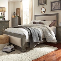 Queen Upholstered Bed with Distressed Pine Frame