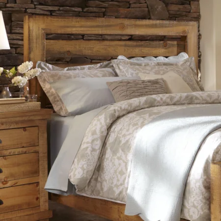 King Slat Headboard with Distressed Pine Frame