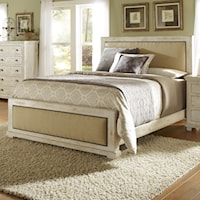 Queen Upholstered Bed with Distressed Pine Frame