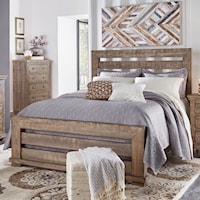 King Slat Bed with Distressed Pine Frame