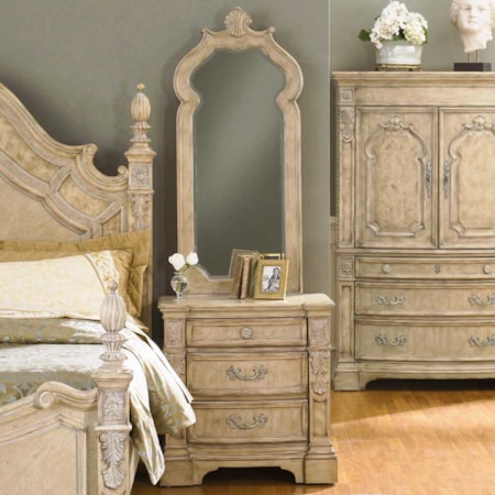 Three Drawer Nightstand and Mirror Combo