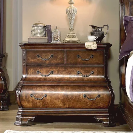 Four Dovetailed Drawer Bachelor's Chest with Bracket Feet and Antique Brass Finish Hardware