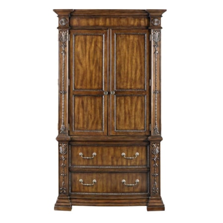 Block Foot Bedroom Armoire with Ornate Carvings