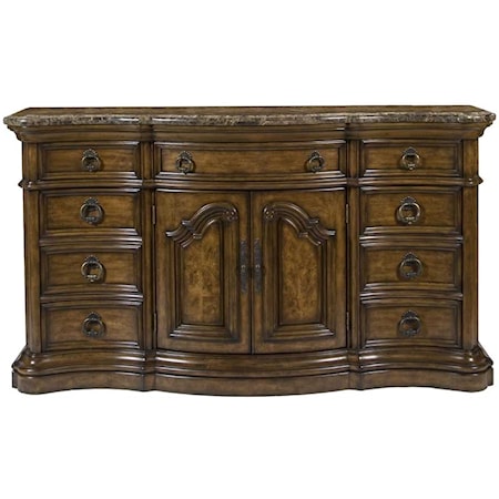 Traditional 9-Drawer Marble Top Dresser